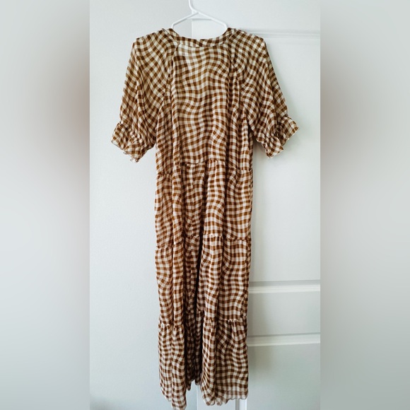 Brown Checkered Midi Dress - Picture 11 of 11